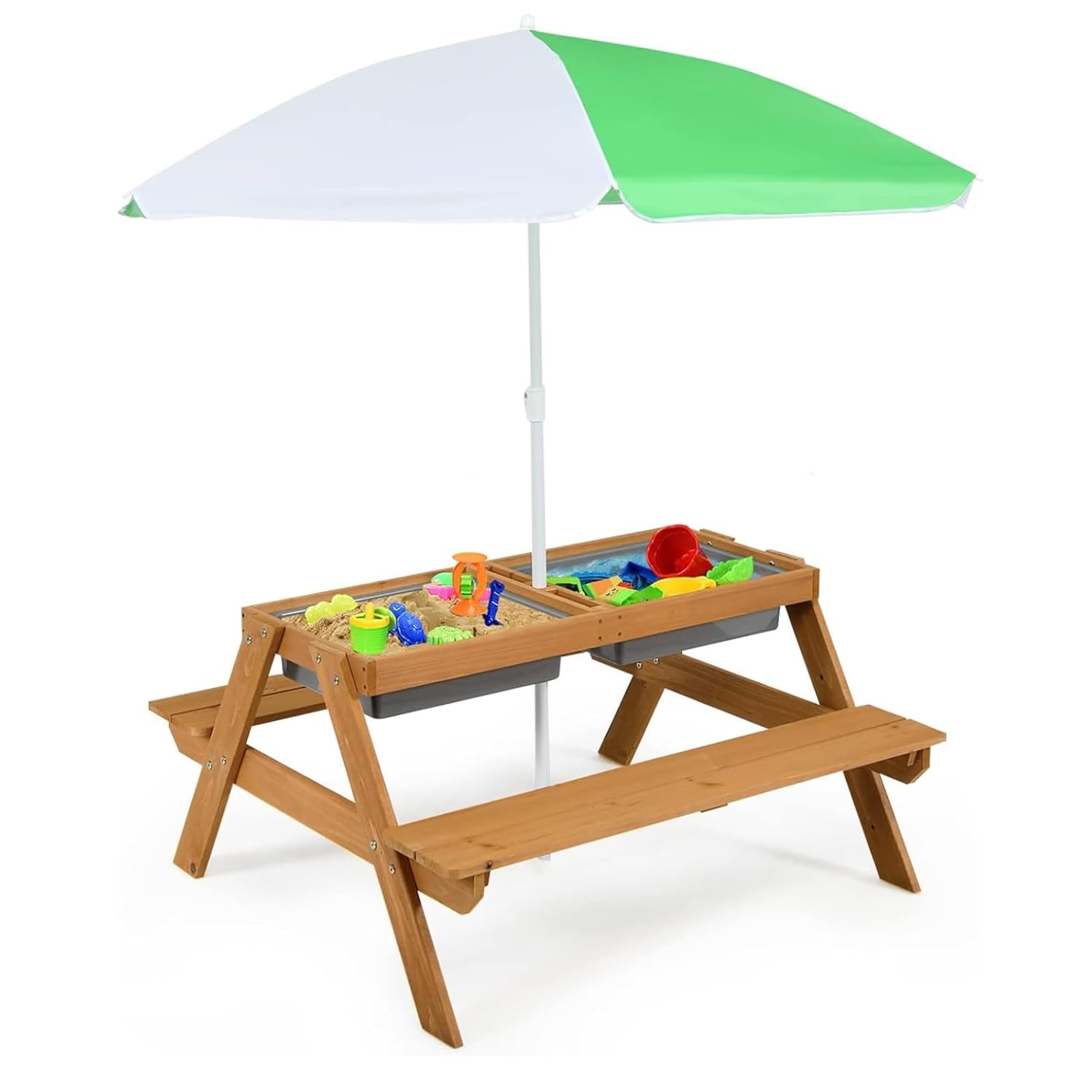 Kids Outdoor Table With Umbrella - 4in1 Cedar Kids Picnic Table w/