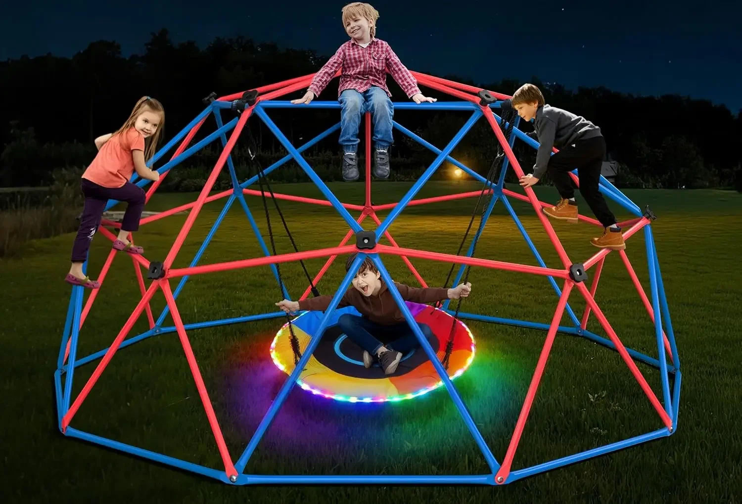 Kids Outdoor Jungle Gym - Hapfan Climbing Dome Swing Set with