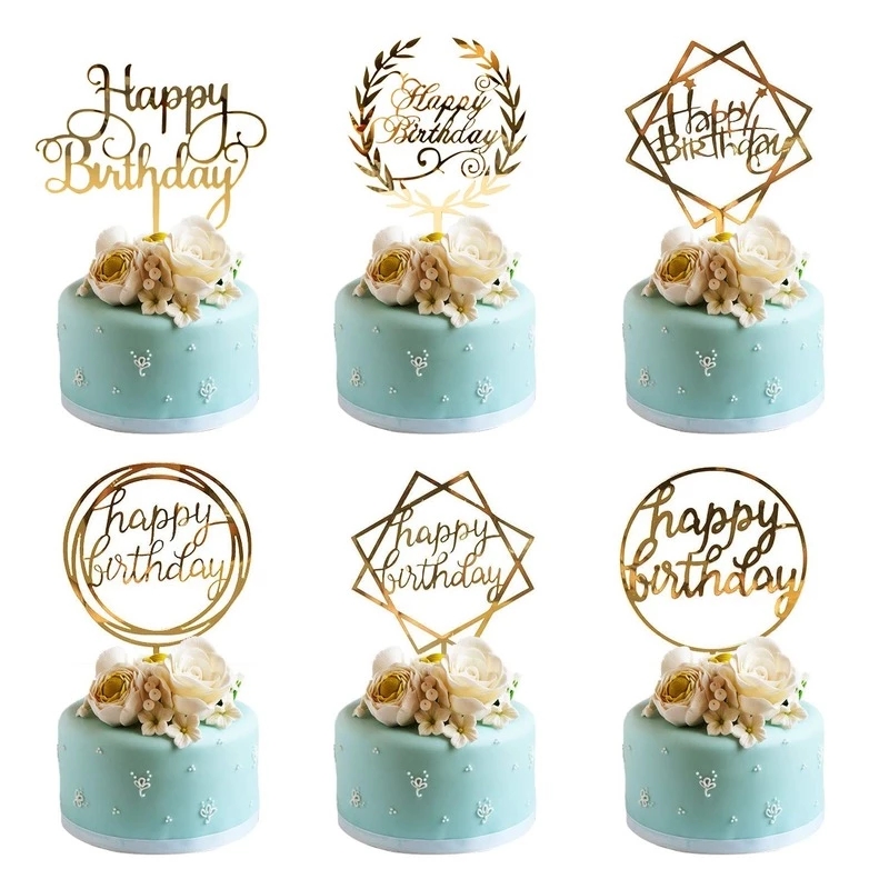 Kids Outdoor Merry Go Round - 6pcs/Lot Gold Happy Birthday Acrylic Cake