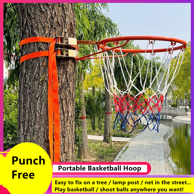 Kids Outdoor Frame - Punch-free Basketball Hoop Standard Steel Rim