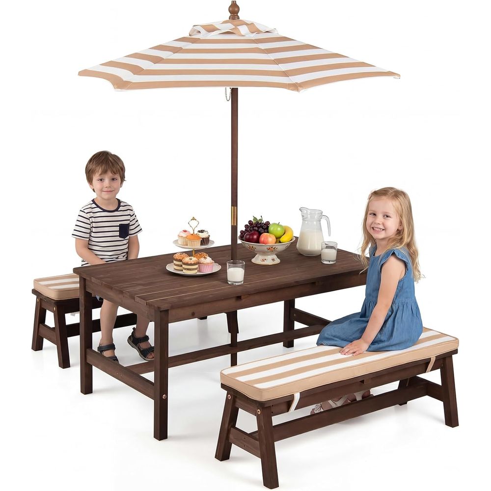 Kids Outdoor Table With Umbrella - Kids Picnic Table, ir Wood Toddler