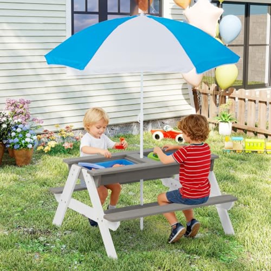 Kids Outdoor Table With Umbrella - Outdoor backyard patio picnic table for
