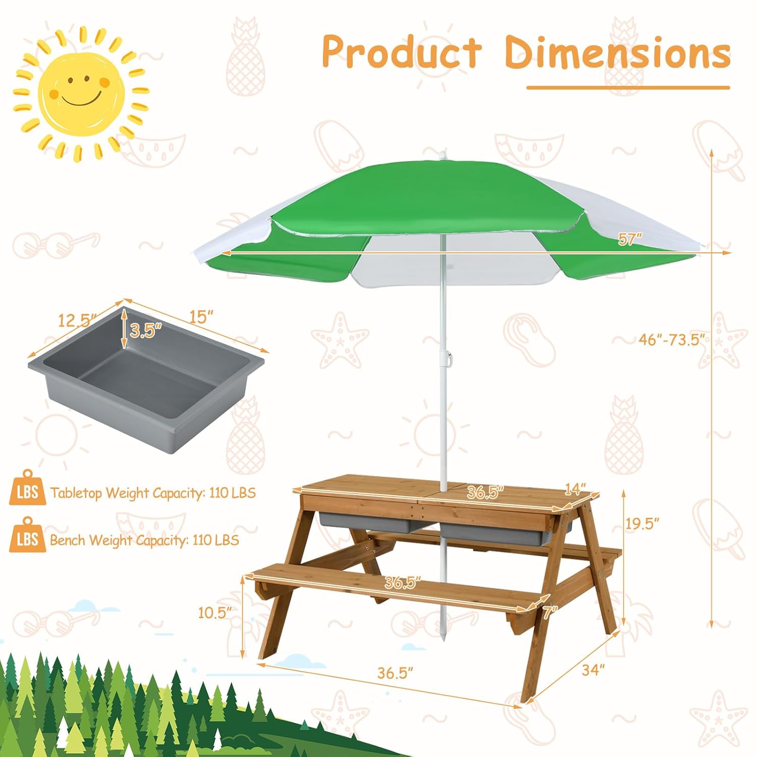 4in1 Cedar Kids Picnic Table w - Kids Outdoor Table With Umbrella recension och pris