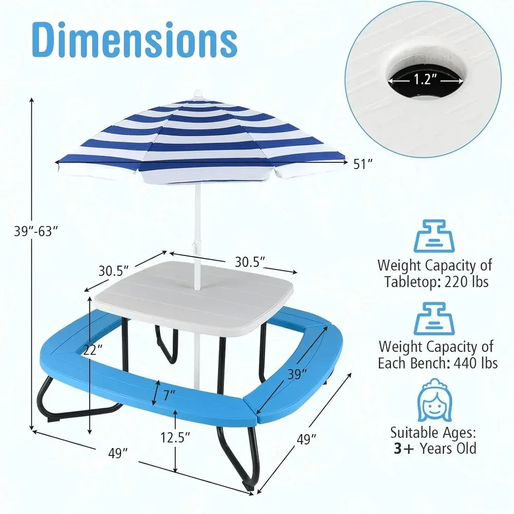 8-Person Kids Picnic Table wit - Kids Outdoor Table With Umbrella recension och pris
