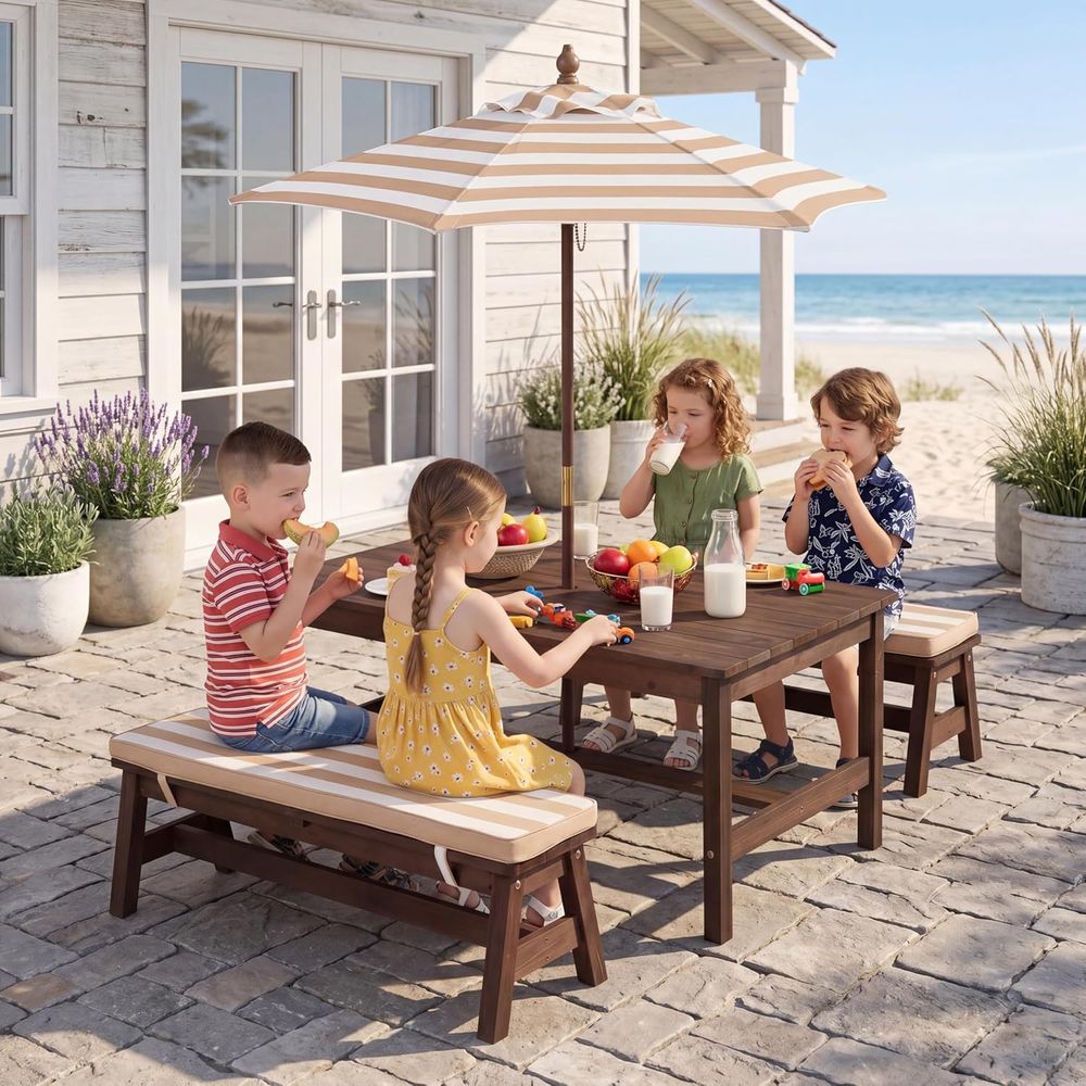 Kids Picnic Table, Large 42“x  - Kids Outdoor Table With Umbrella recension och pris