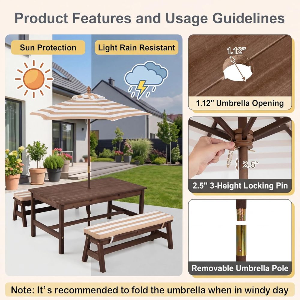 Kids Picnic Table, Large 42“x  - Kids Outdoor Table With Umbrella recension och pris
