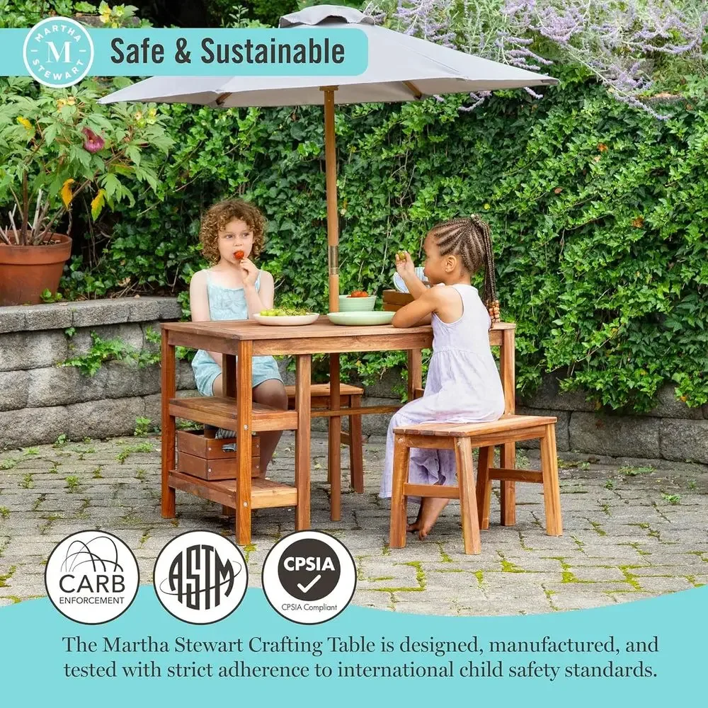 Kids Outdoor Crat Table, Bench - Kids Outdoor Table With Umbrella recension och pris