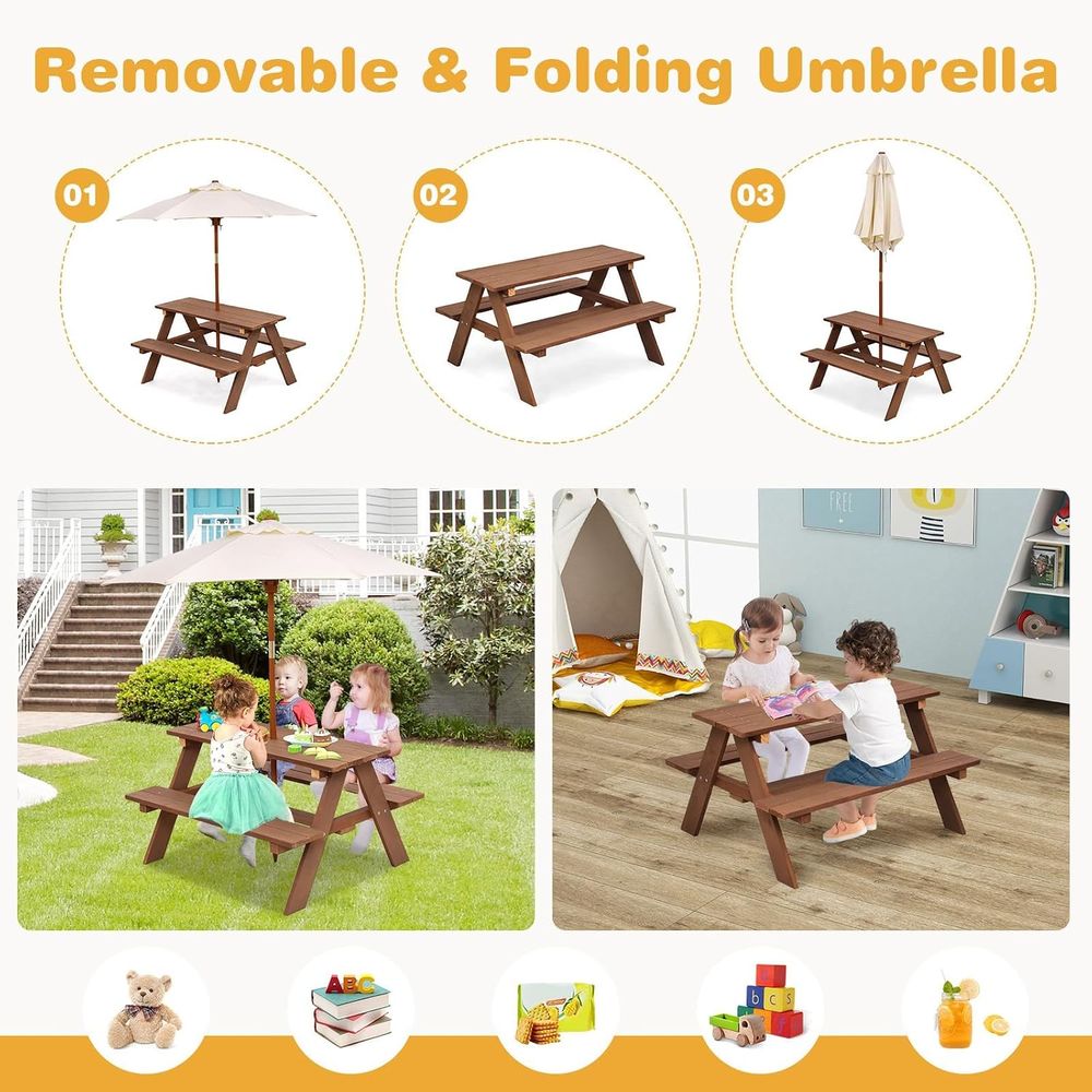 Durable Wooden Kids Picnic Tab - Kids Outdoor Table With Umbrella recension och pris