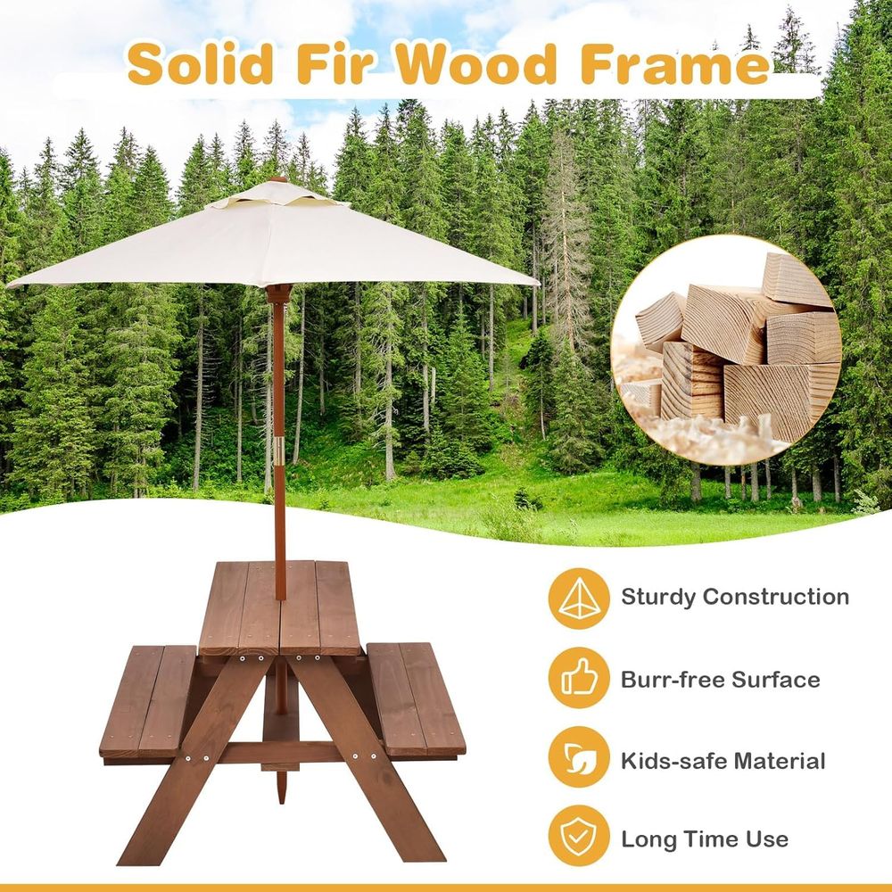 Durable Wooden Kids Picnic Tab - Kids Outdoor Table With Umbrella recension och pris