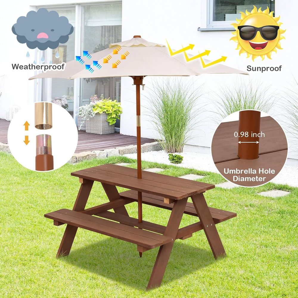 Durable Wooden Kids Picnic Tab - Kids Outdoor Table With Umbrella recension och pris