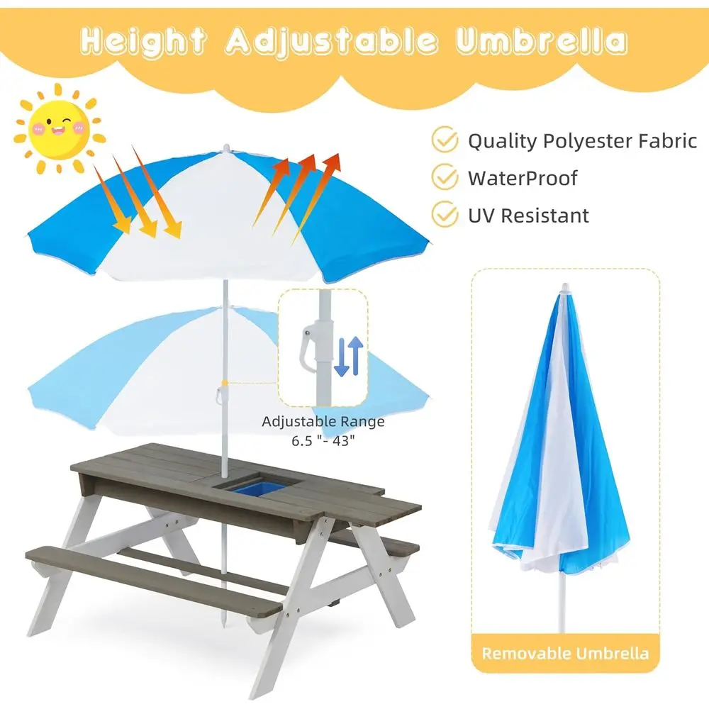 Convertible 3-in-1 Wooden Picn - Kids Outdoor Table With Umbrella recension och pris