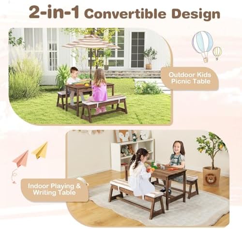 Kids Picnic Table, Outdoor Woo - Kids Outdoor Table With Umbrella recension och pris