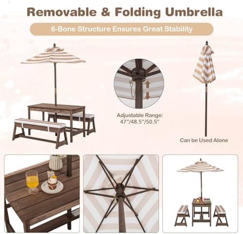 Kids Picnic Table, Outdoor Woo - Kids Outdoor Table With Umbrella recension och pris
