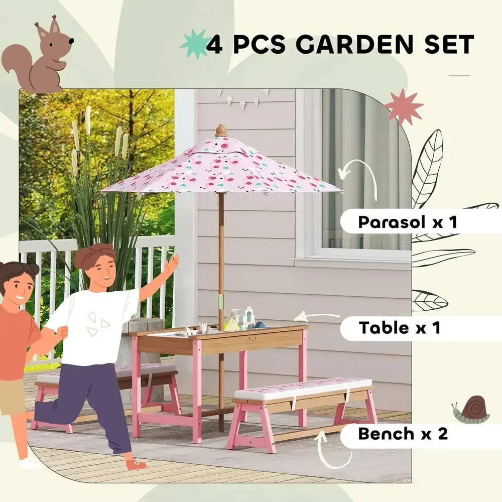 Wooden Picnic Table Set with U - Kids Outdoor Table With Umbrella recension och pris