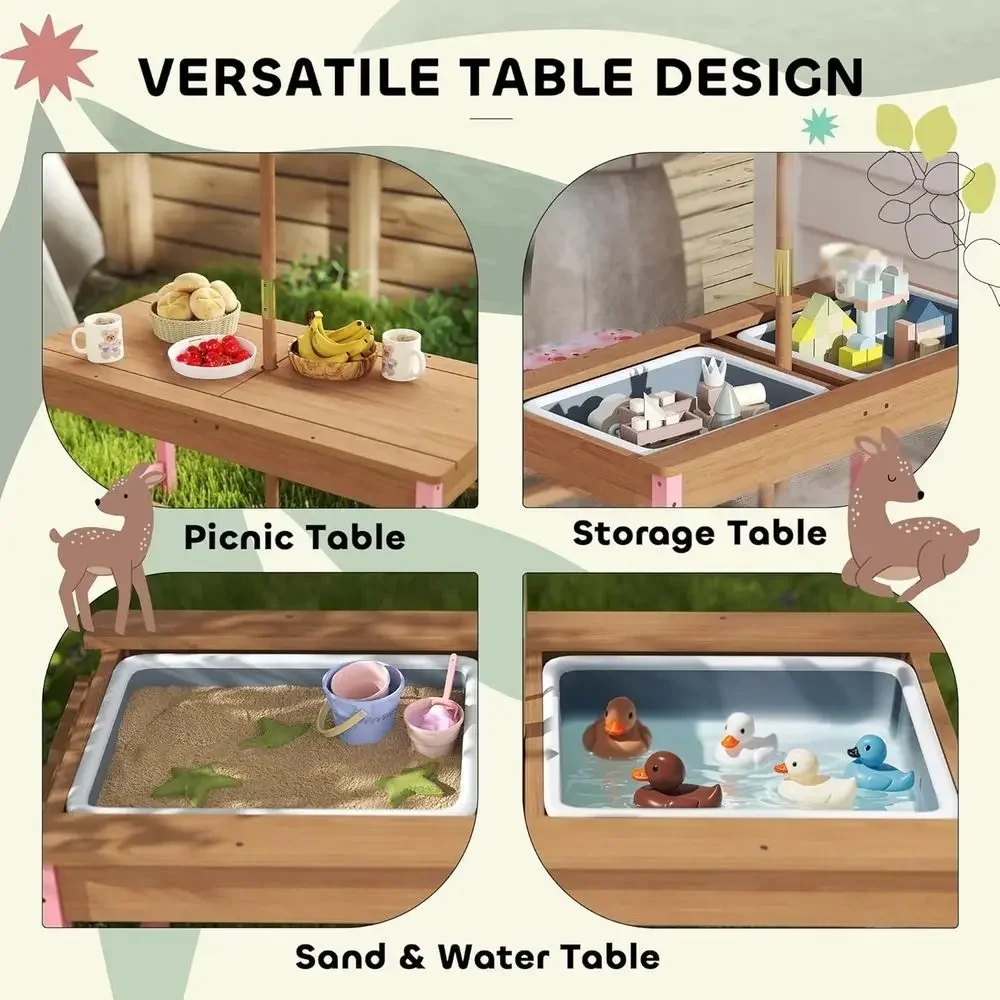 Wooden Picnic Table Set with U - Kids Outdoor Table With Umbrella recension och pris