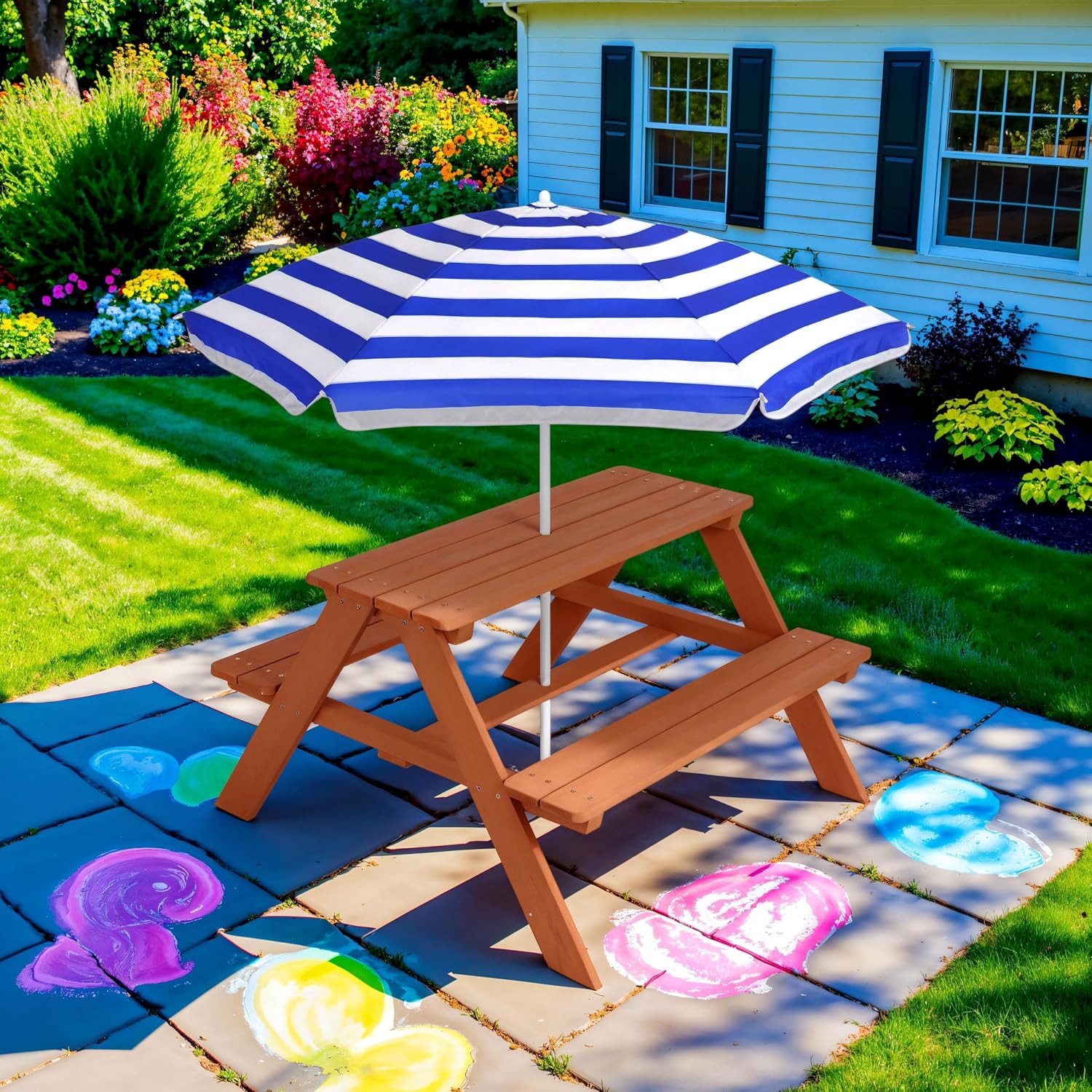 Wooden Kids Picnic Table with  - Kids Outdoor Table With Umbrella recension och pris