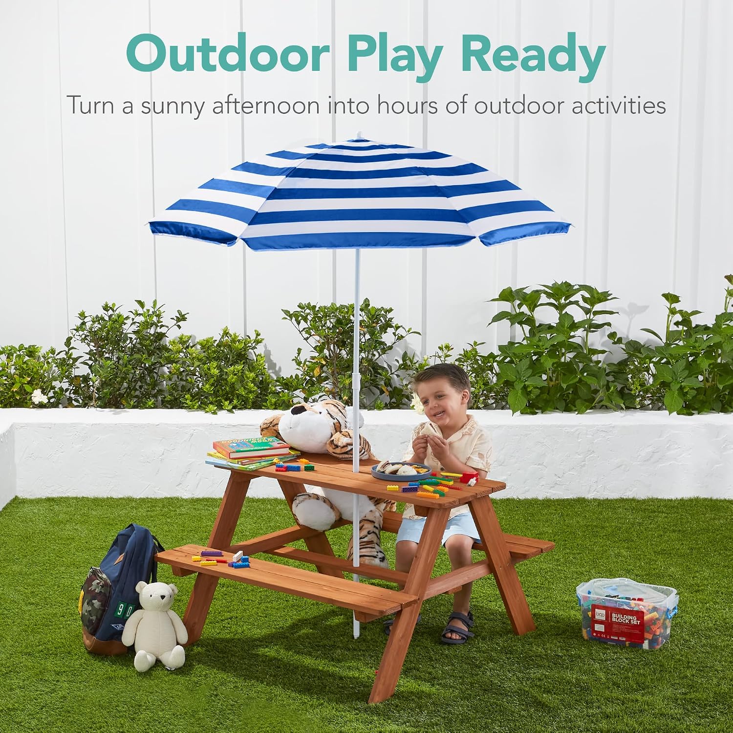 Wooden Kids Picnic Table with  - Kids Outdoor Table With Umbrella recension och pris
