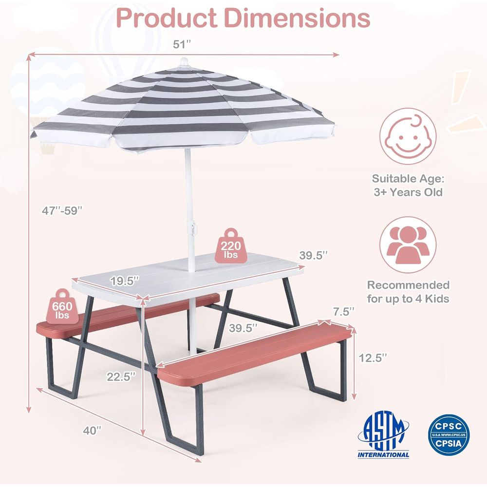 Kids Picnic Table, Toddler Out - Kids Outdoor Table With Umbrella recension och pris
